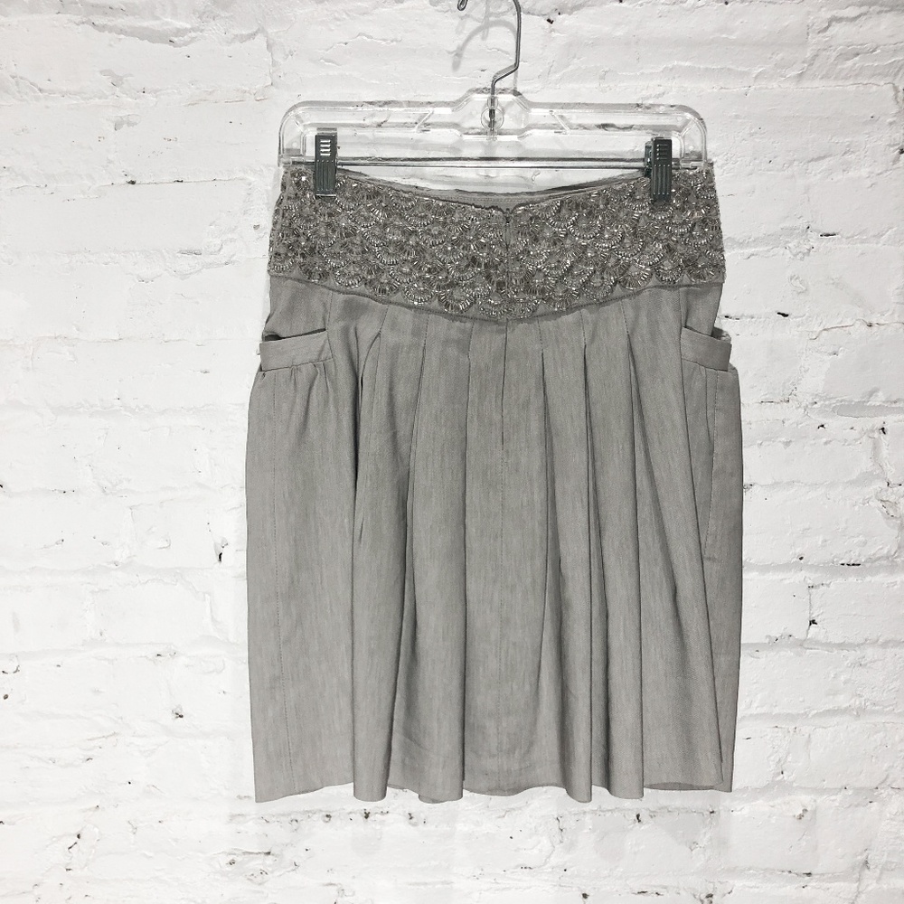 Alice + Olivia Grey Pleated Skirt with Beading